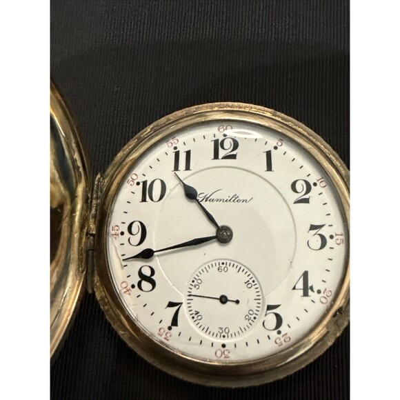 1908 HAMILTON 993 Mod 1 21j 25yr Gold Filled 16s Full Hunter Engraved Case~Runs - Picture 2 of 14